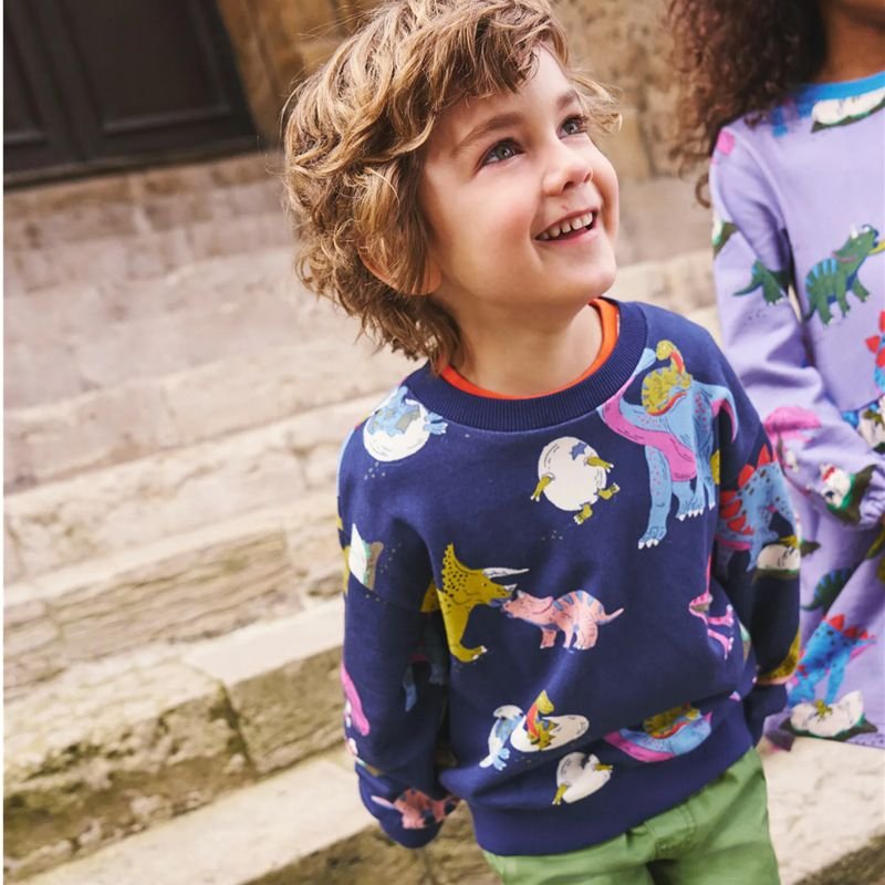 Kids Toddler Boys Casual Cartoon Dinosaur Print Long Sleeve Round Neck Sweatshirts