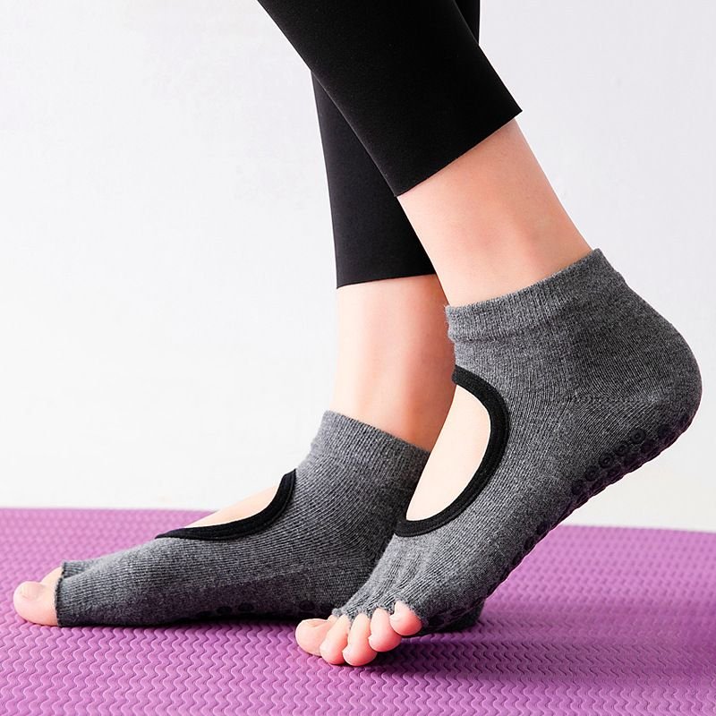 Combed Cotton Half Toe Open Back Yoga Socks