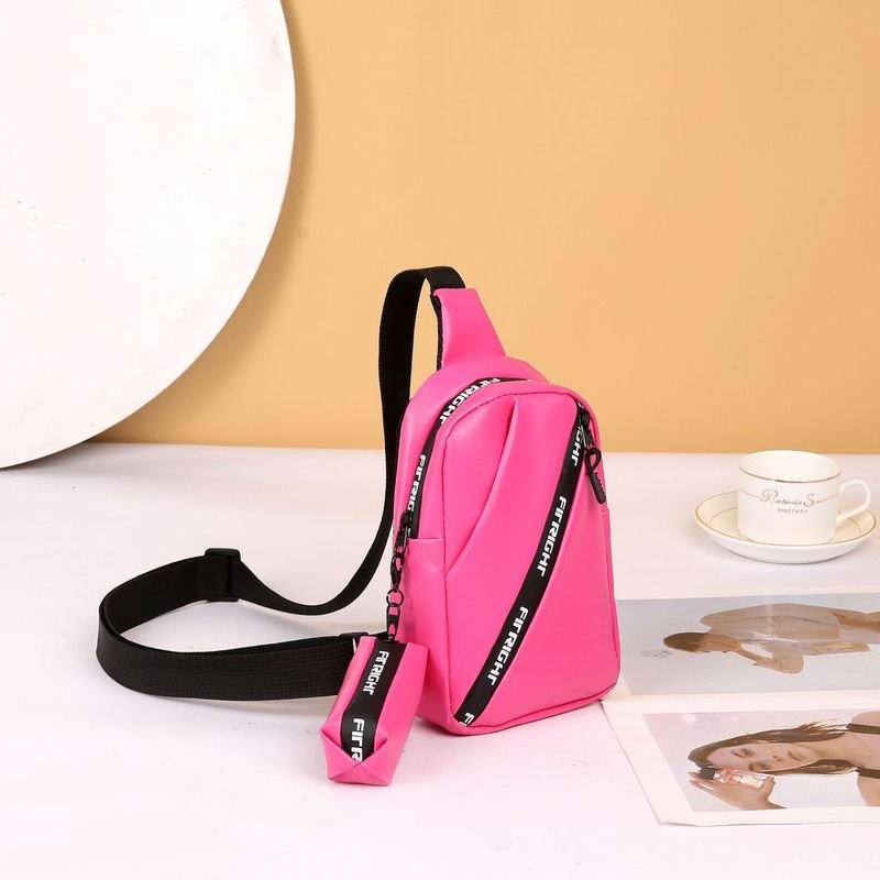 Women Fashionable Simple Letter Zipper PU Chest Bag