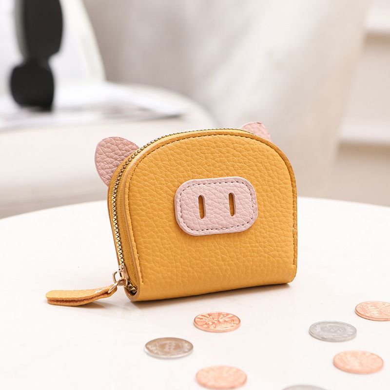 Women Cartoon Cute Litchi Piglet Style Zipper Wallet