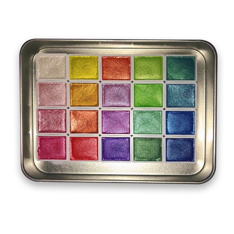 20 Color Pearlescent Solid Watercolor Painting Set