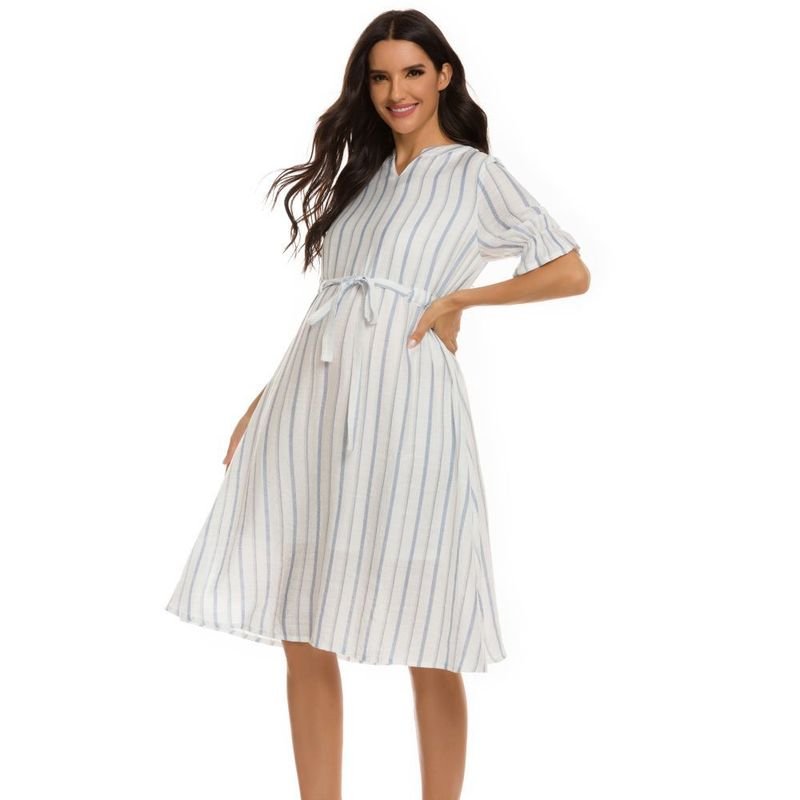 Fashion Casual Stripe Lace-Up Dress For Pregnant Women