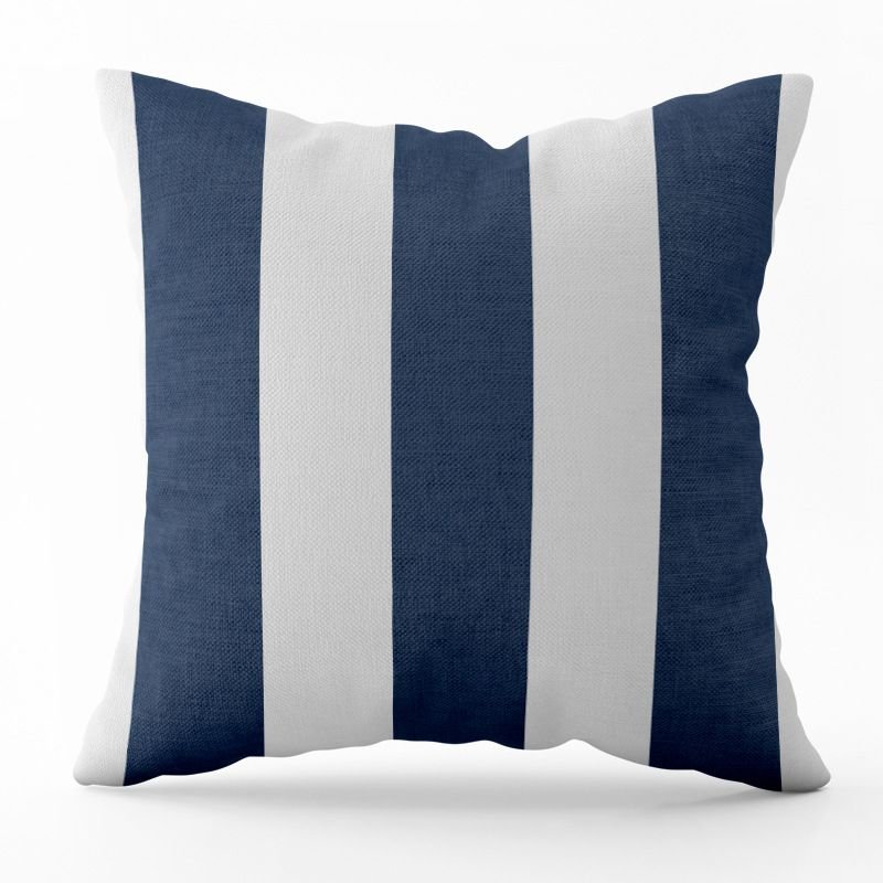 Blue Geometric Lines Throw Pillowcase Simple Stripe Linen Pillowcase