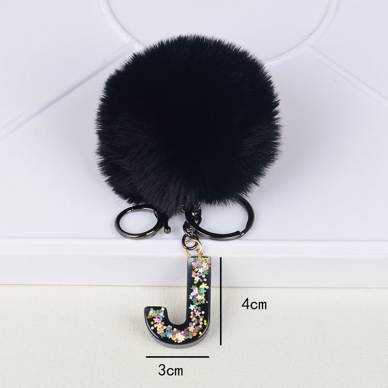 Fashion Creative Fluffy Ball 26 Letters Key Chain