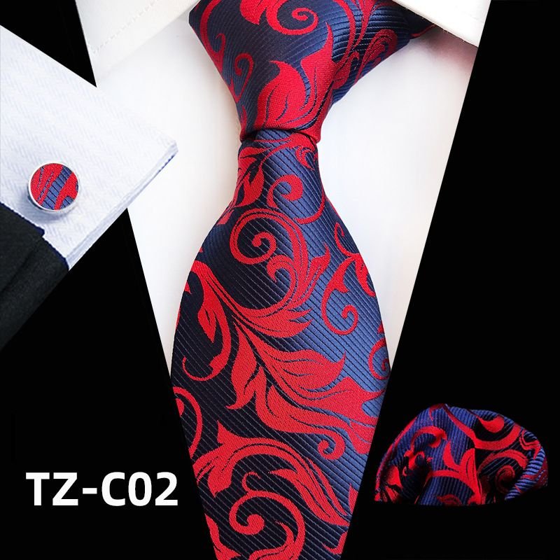 Men Classic Flower Printed Tie Pocket Square And Cufflinks Three-piece Set