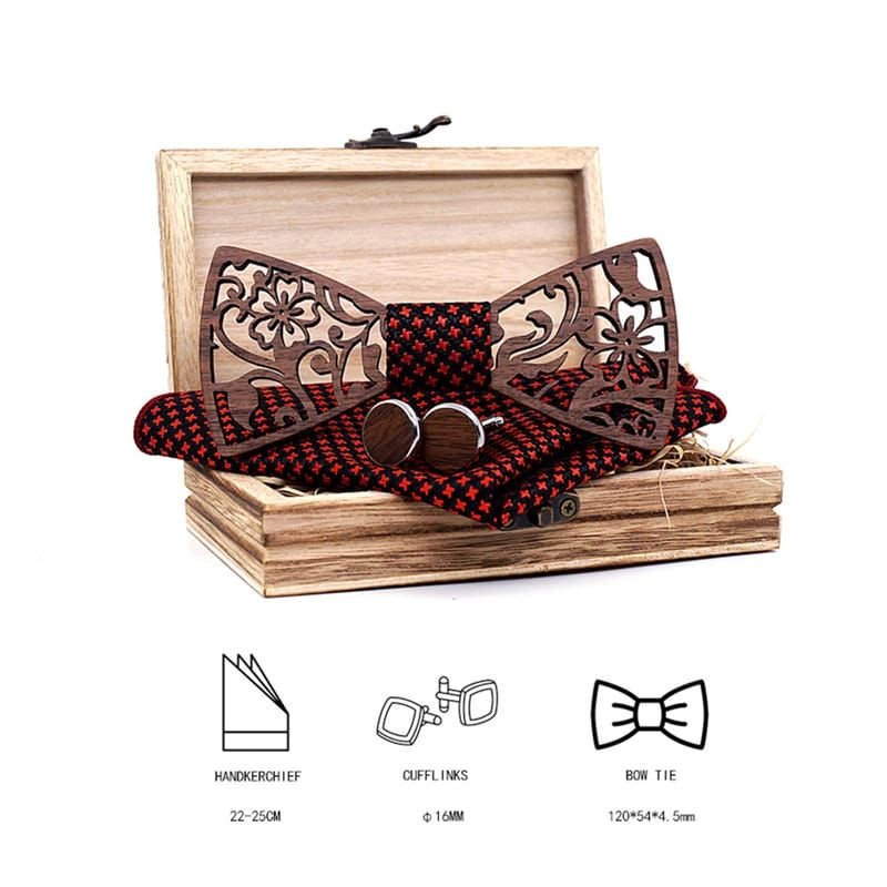 Fashion Hollow Design Bow Tie And Cufflinks Square Scarf Set