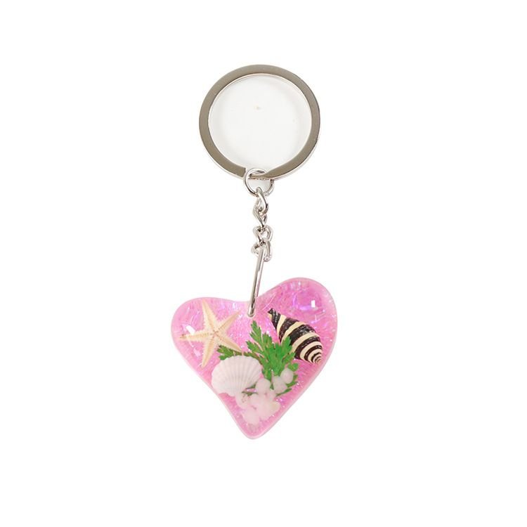 Women Fashion Creative Heart-Shaped Shell Conch Glue Metal Key Chain 6-Bag